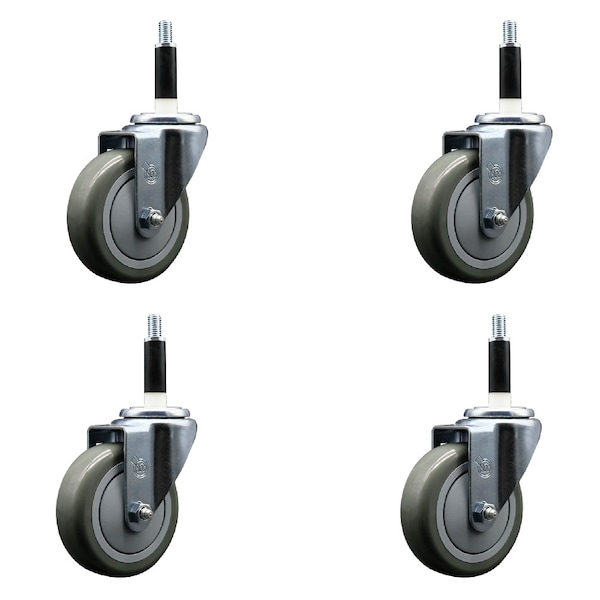 4'' SS Gray Poly Wheel Swivel 7/8'' Expanding Stem Caster Set, 4PK